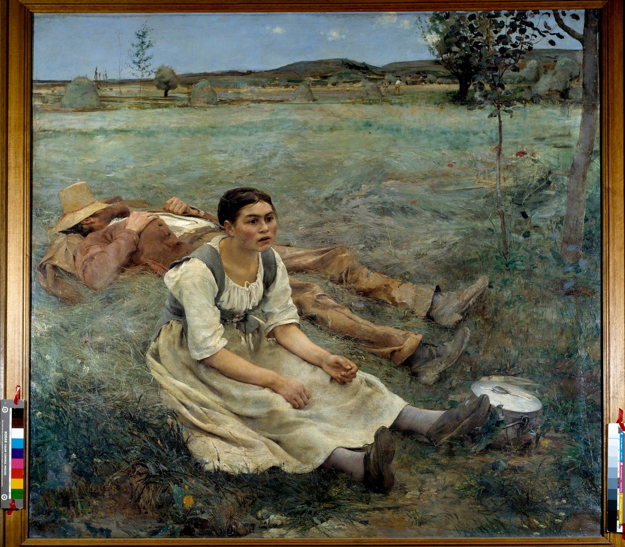 القش امرأة تجلس على العشب بجانب رجل نائم أثناء موسم الحصاد. لوحة لجول باستيان ليباج (1848-1884) 1877 صن. 1،80 x 1،95 م بواسطة جول باستيان لوباج
