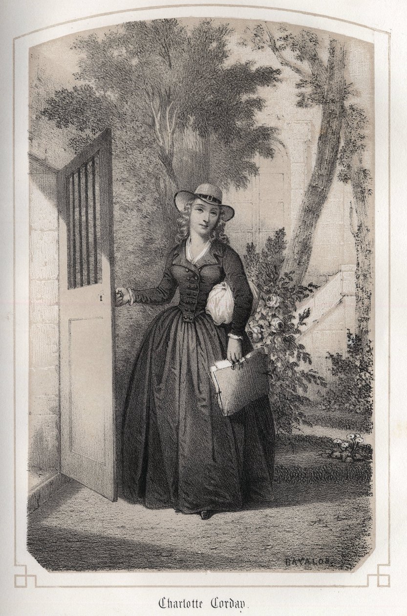 صورة شارلوت كورداي (1768 - 1793). في "" نساء فرنسا اللامع "" للكونتيسة دروهوجوسكا. الرسوم التوضيحية من DRUTS OF MM JULES و BAYALOS. حوالي عام 1850. بواسطة جول وبايلوس أيمي دي ديفيد