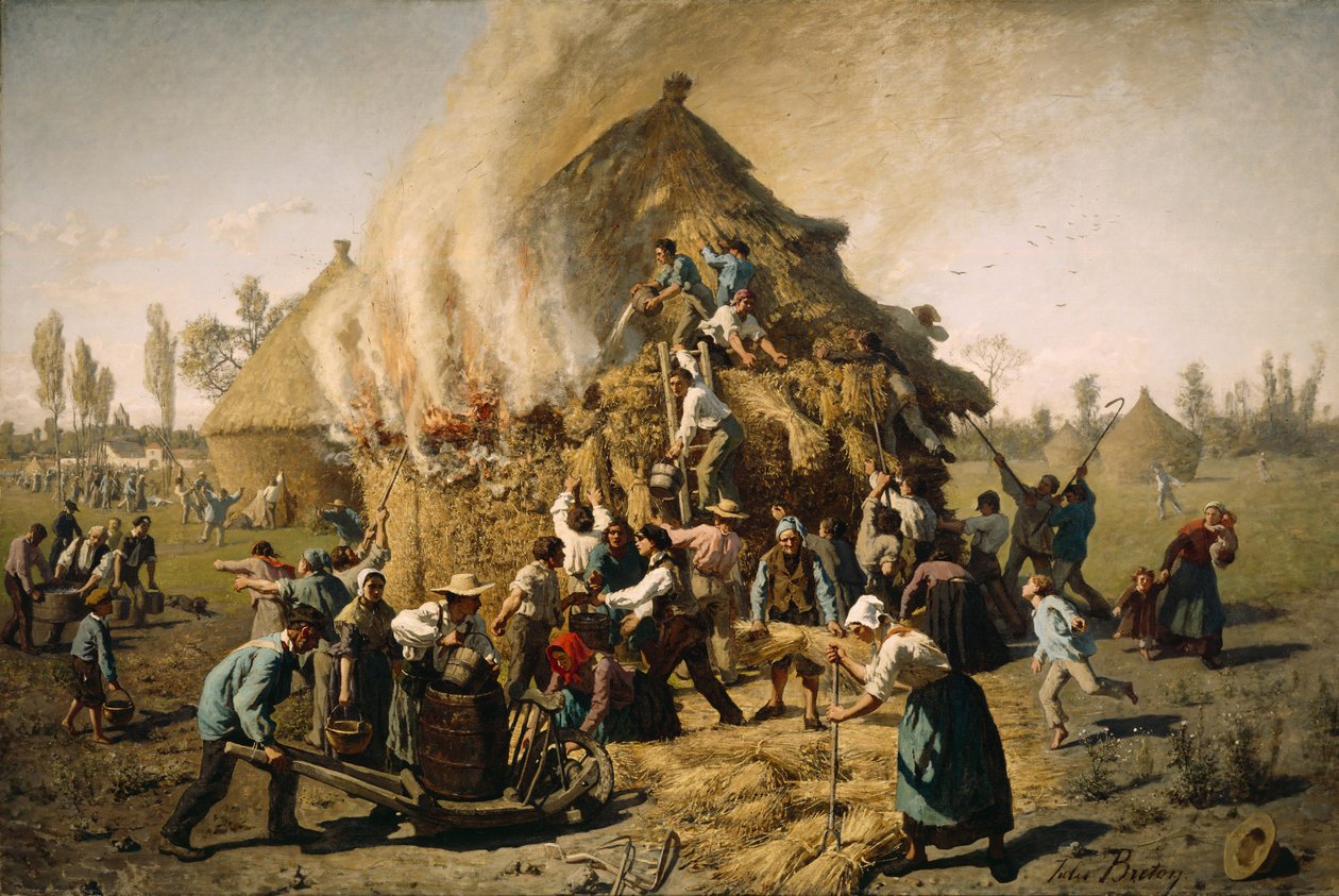 حريق في كومة قش ، 1856 بواسطة جول بريتون