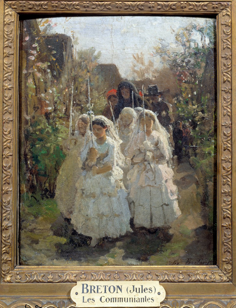 أول المتصلين إلى Courrieres بواسطة Jules Breton (1827-1905) (زيت على ورق مقوى) بواسطة جول بريتون
