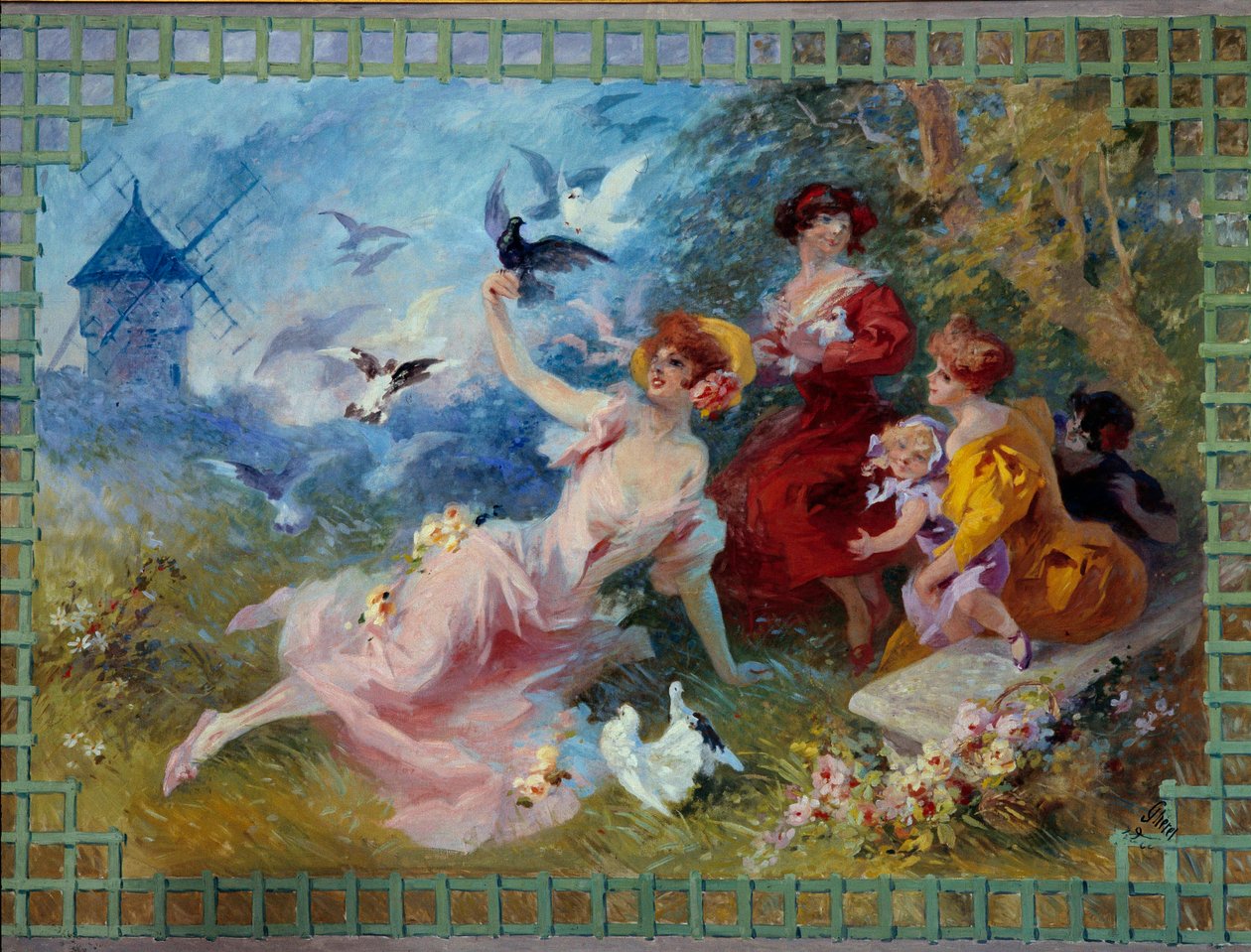 Allegorie air يمثل الشابات والطيور. كرتون للنسيج لجول شيريت (1836-1932) القرن العشرين نيس ، متحف شيريت بواسطة جول تشيريت