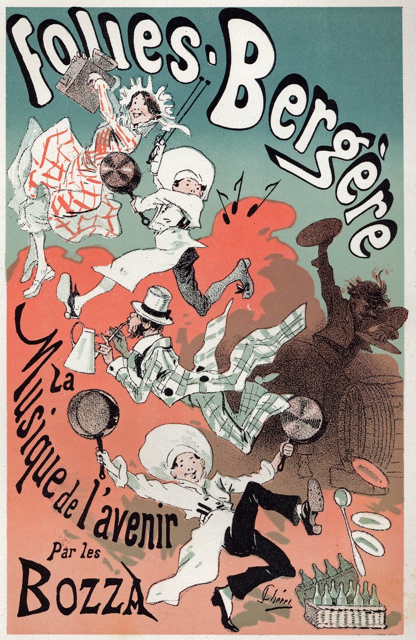 فن. وسائل الترفيه. موسيقى المستقبل لعائلة بوزا. ملصق بواسطة Jules Cheret لعرض في Folies Bergeres ، باريس ، حوالي 1880 (ملصق) بواسطة جول تشيريت