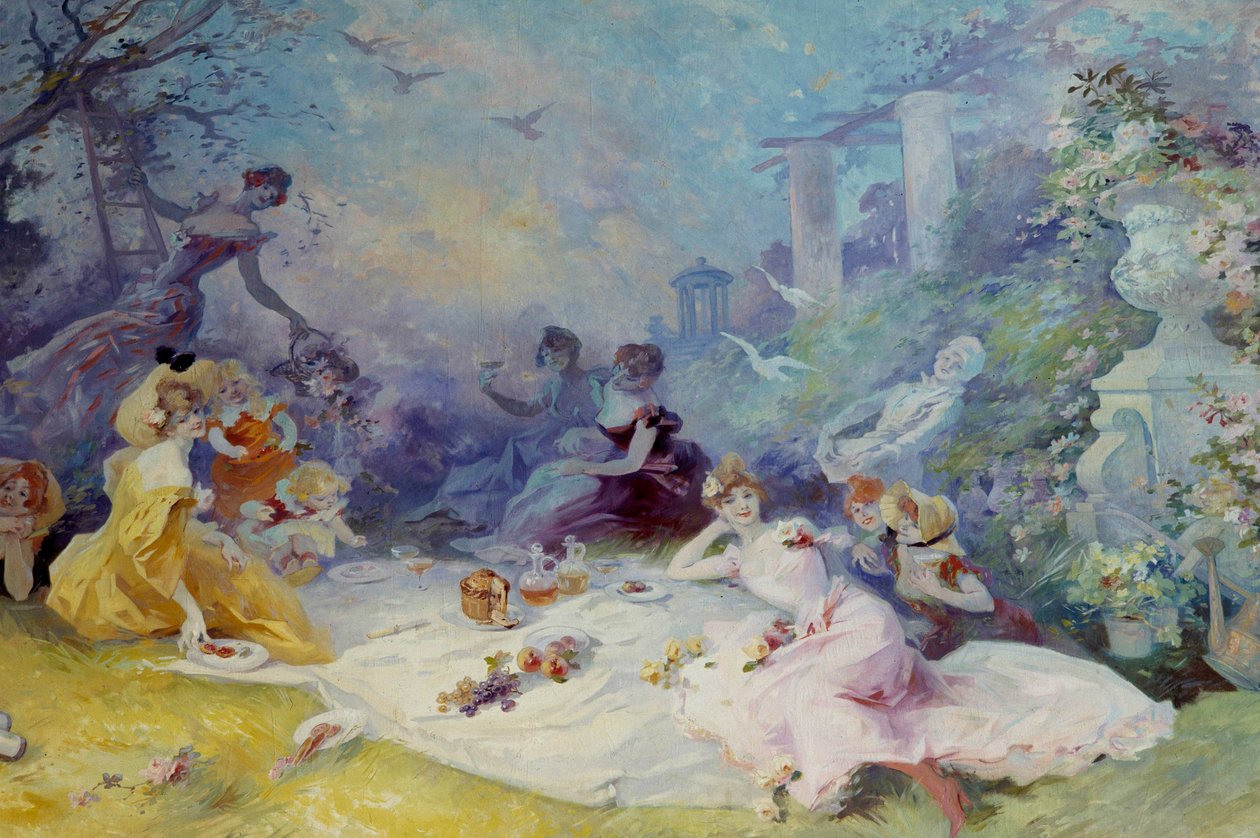 الإفطار على العشب مشهد نزهة ريفية. لوحة لجول شيريت (1836-1932) في القرن العشرين نيس ، متحف شيريت بواسطة جول تشيريت