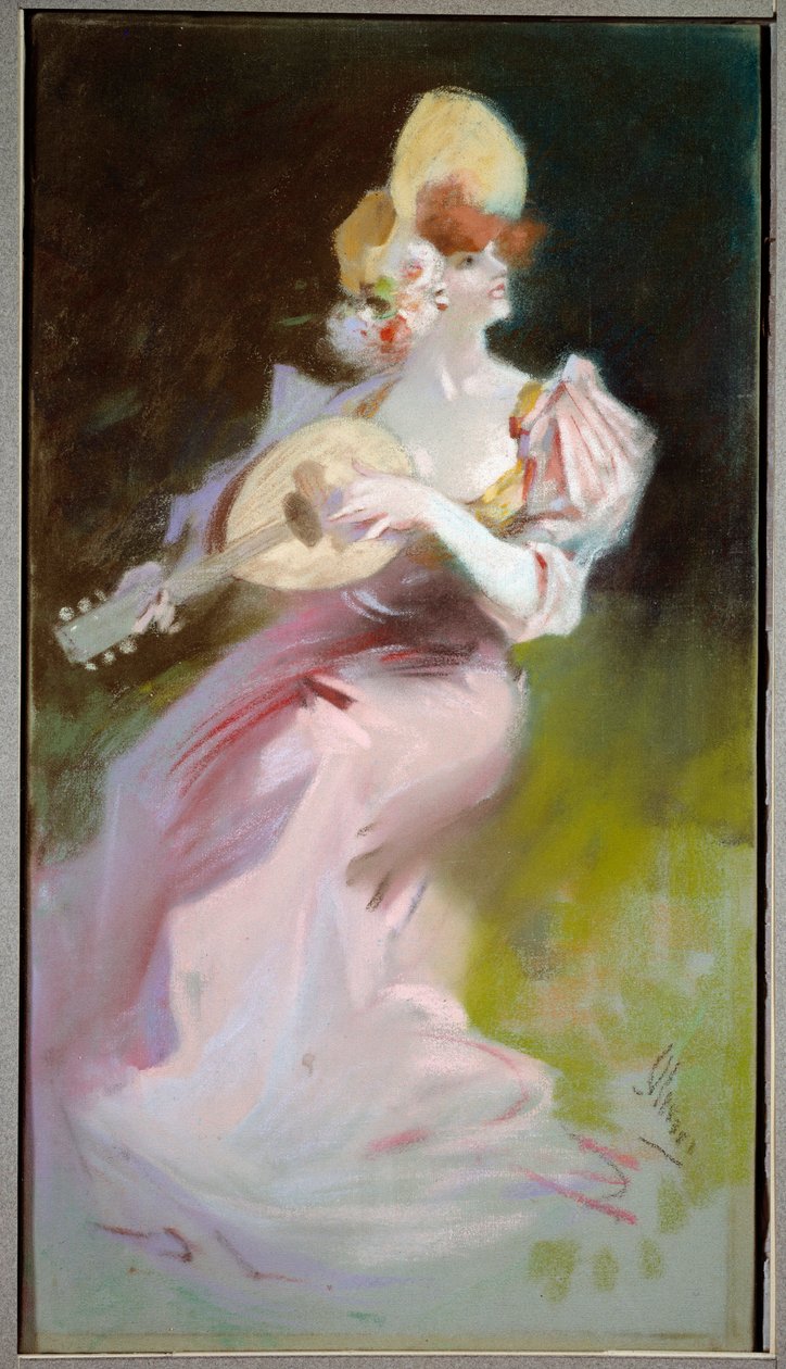 La woman a la mandolin لوحة لجول شيريت (1836-1932) تشالون سور مارن في القرن العشرين ، متحف الفنون الجميلة. بواسطة جول تشيريت