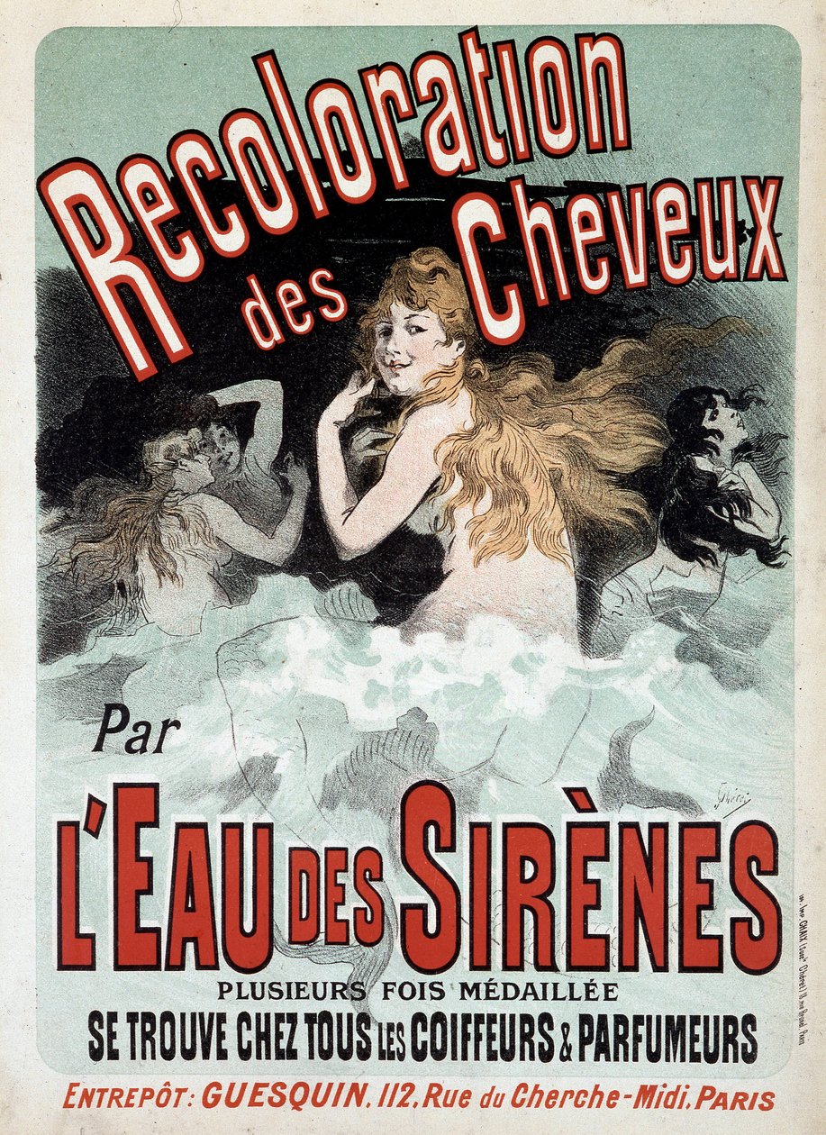 نساء عاريات في السحب - إعلان عن "L'Eau des sirenes" (إعادة تلوين الشعر) بواسطة Jules Cheret ، أواخر القرن التاسع عشر بواسطة جول تشيريت