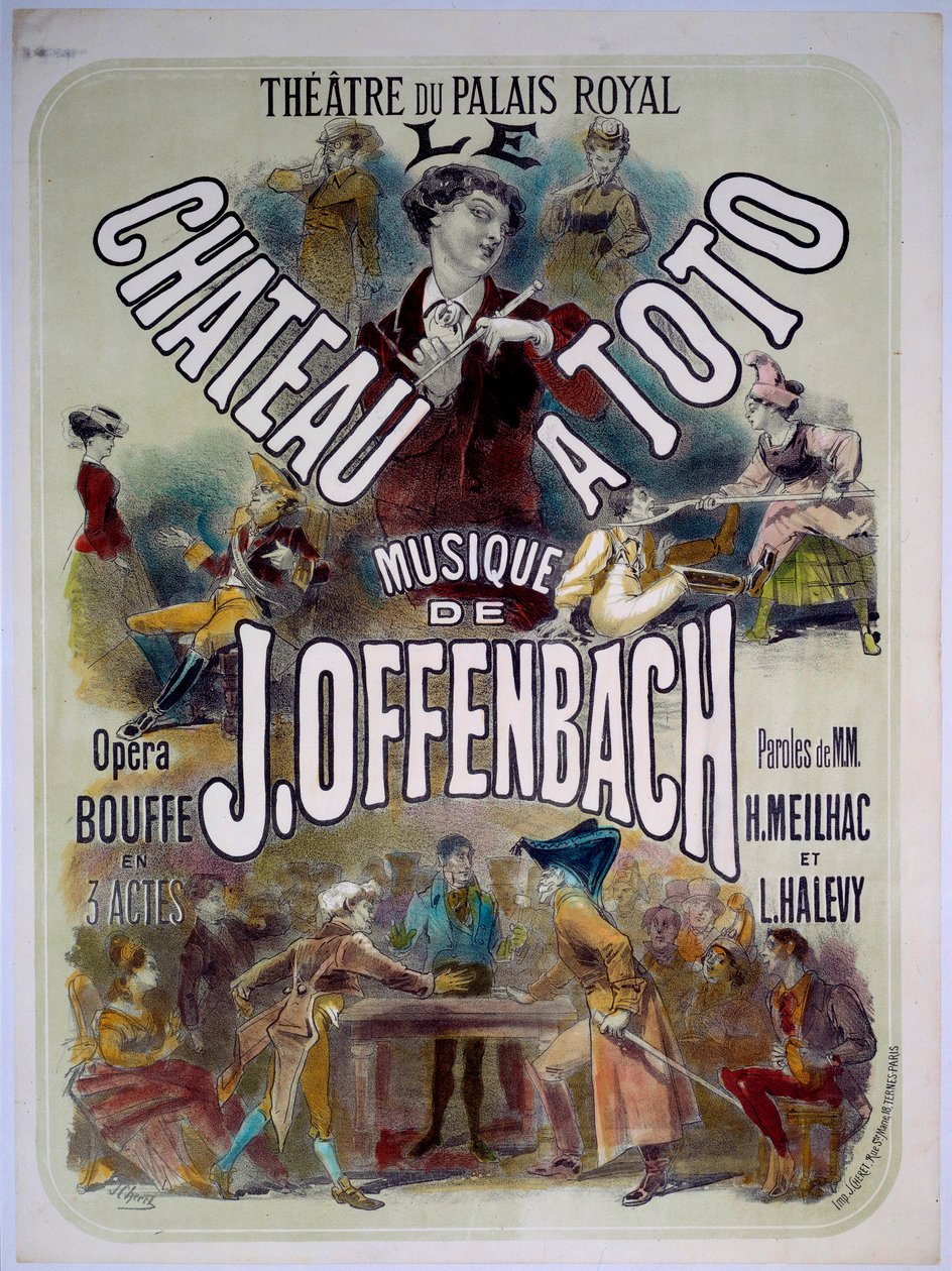 ملصق "Le chateau a Toto" مع موسيقى لجاك أوفنباخ (1819-1880) في مسرح دو باليه رويال ، رسم إيضاحي لجول شيريت (1836-1932) 1868. بواسطة جول تشيريت