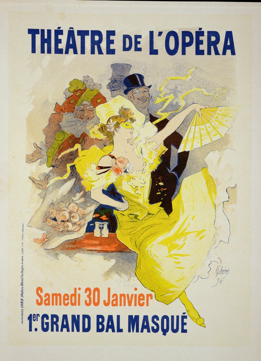 استنساخ ملصق يعلن عن أول `` Grand Bal Masque &39;&39; ، مسرح L&39;Opera ، باريس ، 1896 بواسطة جول تشيريت