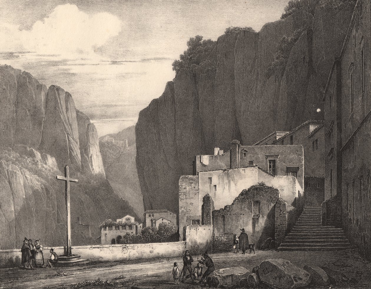 منظر لأمالفي ، كامبانيا ، إيطاليا ، مطبوعة حجرية بعد الرسم بواسطة جول كونيه (1798-1860) ، 258x245 سم بواسطة جول كونييه