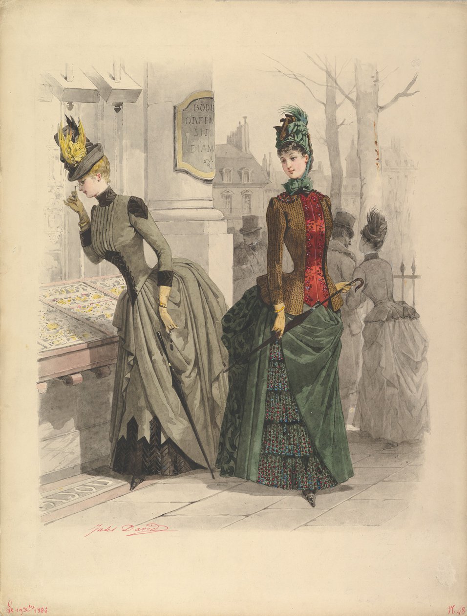 امرأتان في فساتين النهار: رسم تحضيري للوحة أزياء من ... ، 19 أكتوبر ، 1886. بواسطة جول ديفيد