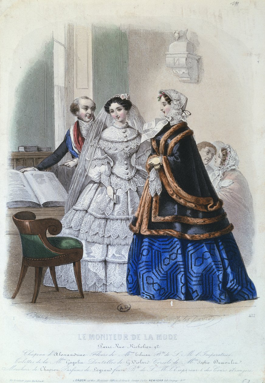 فستان الزفاف ، لوحة الموضة من Le Moniteur de la Mode ، 1854 بواسطة جول ديفيد