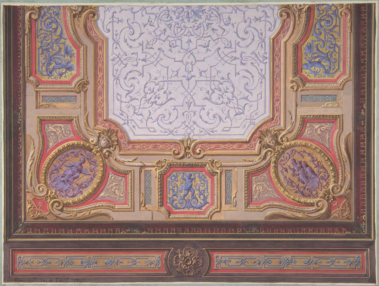 تصميم سقف الصالون الكبير ، فندق Hope ، 1867. المؤلفون: Jules-Edmond-Charles Lachaise ، Eugène-Pierre Gourdet. بواسطة جول إدموند تشارلز لاشيز ويوجين بيير جورديه