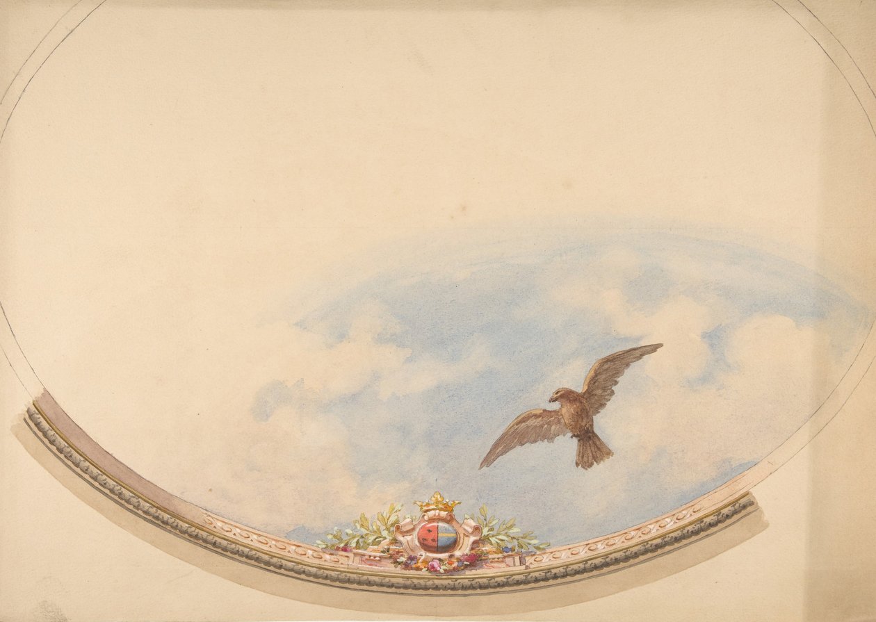 تصميم لسقف مطلي بالغيوم ونسر محلق ، النصف الثاني من القرن التاسع عشر. التأليف: Jules-Edmond-Charles Lachaise ، Eugène-Pierre Gourdet. بواسطة جول إدموند تشارلز لاشيز ويوجين بيير جورديه