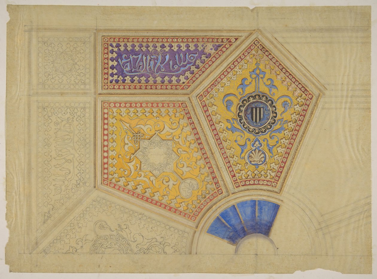 تصميم للزخرفة المطلية لسقف ذي تجاويف ، النصف الثاني من القرن التاسع عشر. التأليف: Jules-Edmond-Charles Lachaise ، Eugène-Pierre Gourdet. بواسطة جول إدموند تشارلز لاشيز ويوجين بيير جورديه