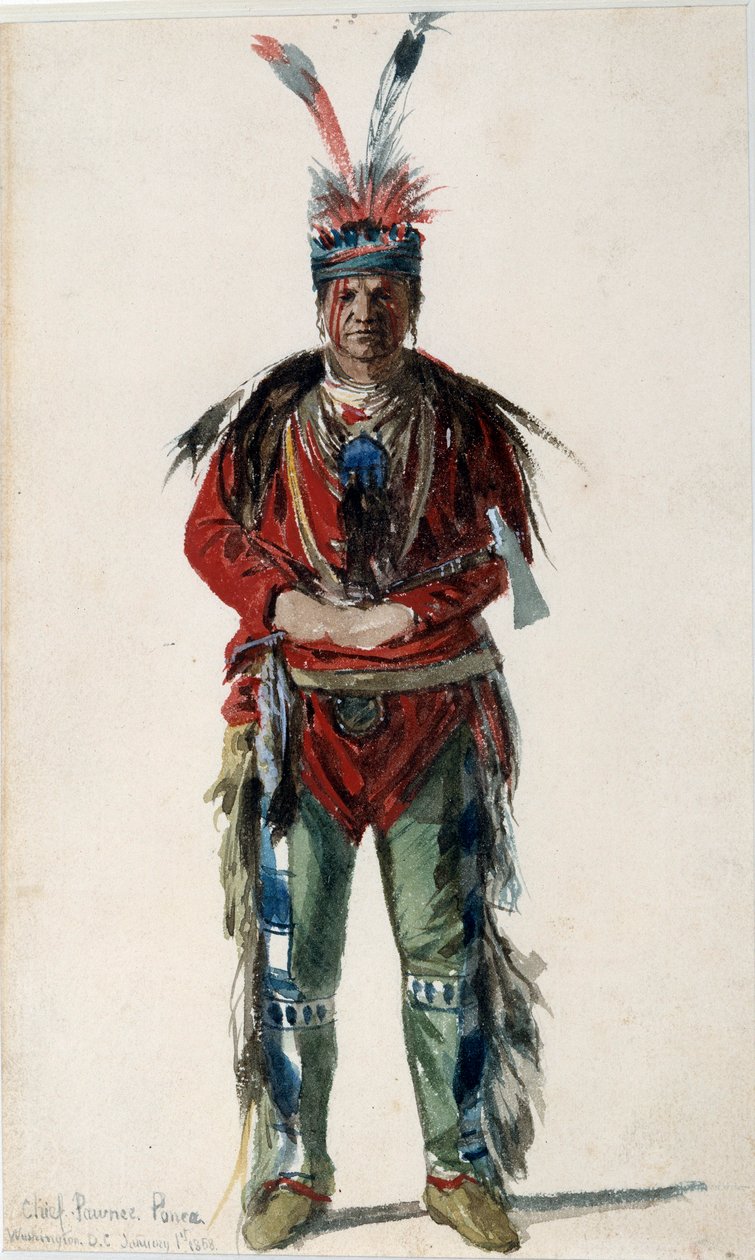 Indian of America: "" البصمة لرئيس هندي لقبيلة Pawnee Ponca "ليثوغراف بواسطة Jules Emile (Jules-Emile) Saintin (1829-1894) 1858 La Rochelle ، Musee du Nouveau Monde بواسطة جول اميل سانتين