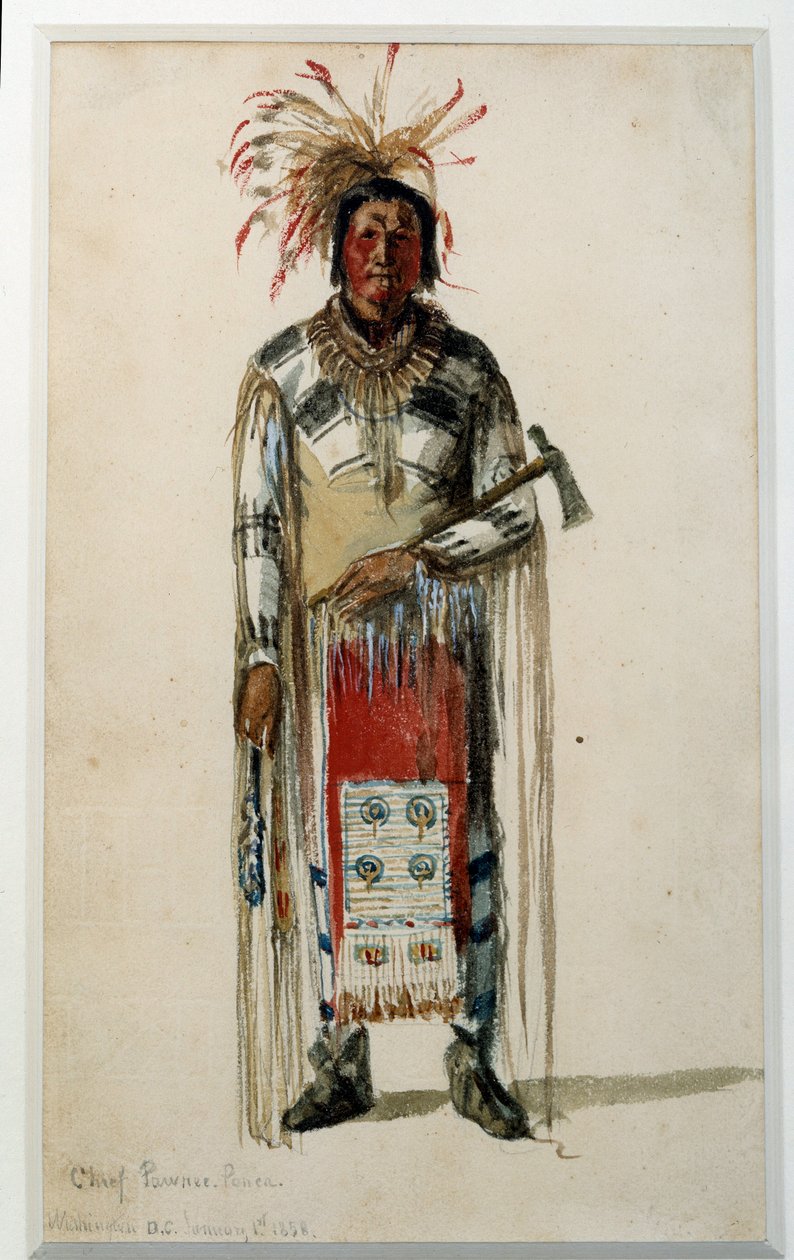 Indian of America: "" البصمة لرئيس هندي لقبيلة Pawnee Ponca "ليثوغراف بواسطة Jules Emile (Jules-Emile) Saintin (1829-1894) 1858 La Rochelle ، Musee du Nouveau Monde بواسطة جول اميل سانتين