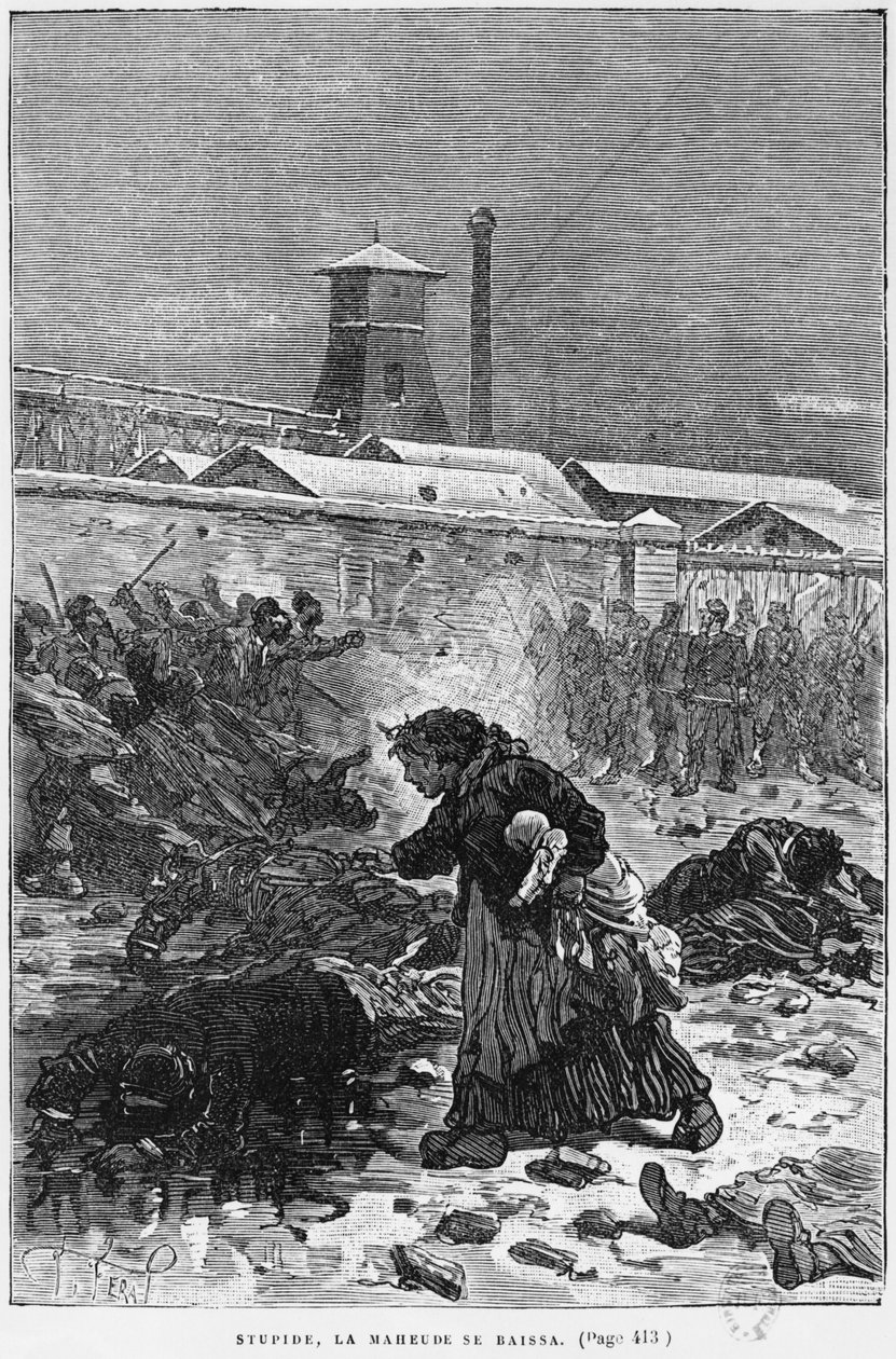 "Stupide، La Maheude se baissa" ، رسم توضيحي من "Germinal" بواسطة Emile Zola (1840-1902) منقوش بواسطة Desire Dumont (القرن التاسع عشر) ، طبعة 1886 بواسطة جول فرات