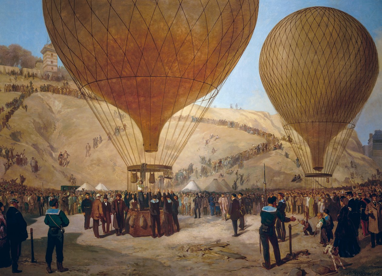 Leon Gambetta leaving on Armand-Barbes hot air balloon during siege of Paris, from Place Saint-Pierre to Montmartre on October 7 بواسطة جول وجويد جاك ديدييه