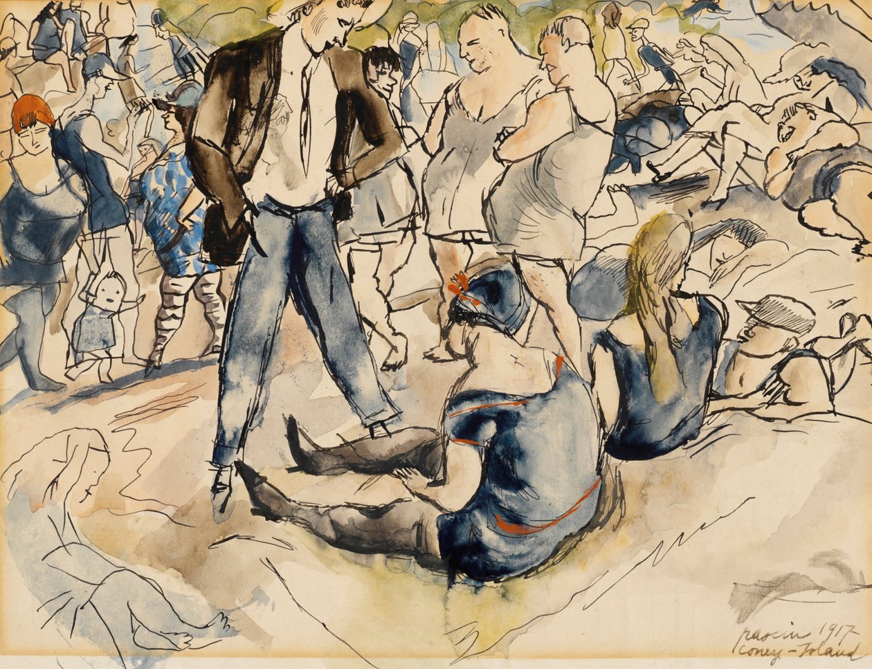 شخصيات على الشاطئ ، جزيرة كوني ، 1917 (مرحاض على ورق) بواسطة جول باسين