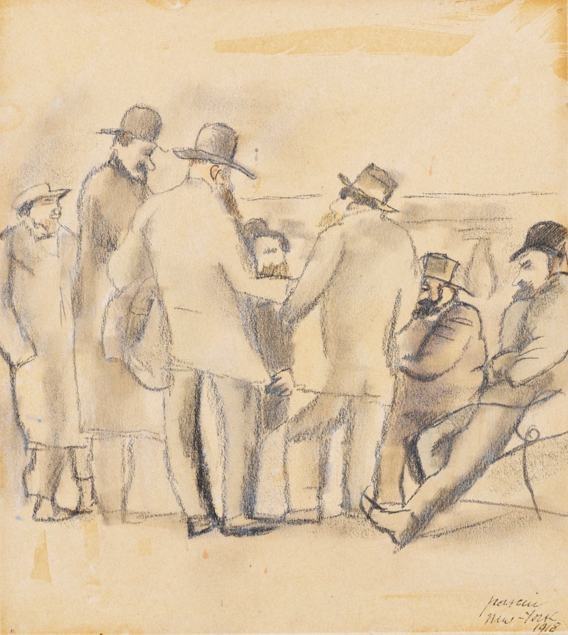 مجموعة من الرجال ، نيويورك ، 1918 (مرحاض وقلم رصاص على ورق) بواسطة جول باسين