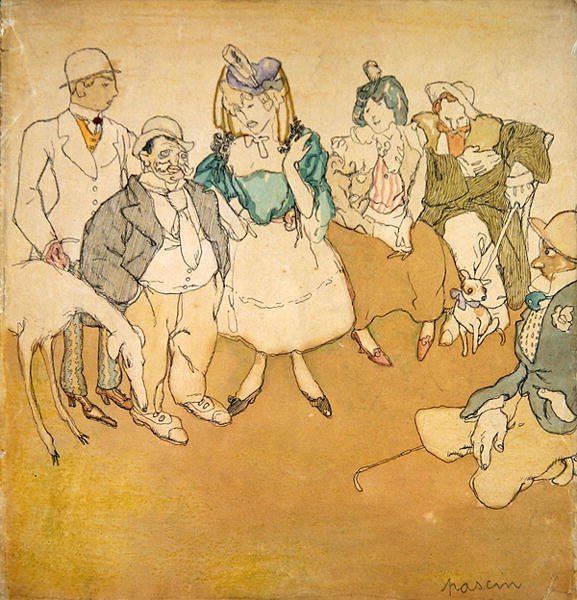 شخصيات وكلاب ، حوالي 1906 (قلم حبر وألوان مائية على ورق) بواسطة جول باسين