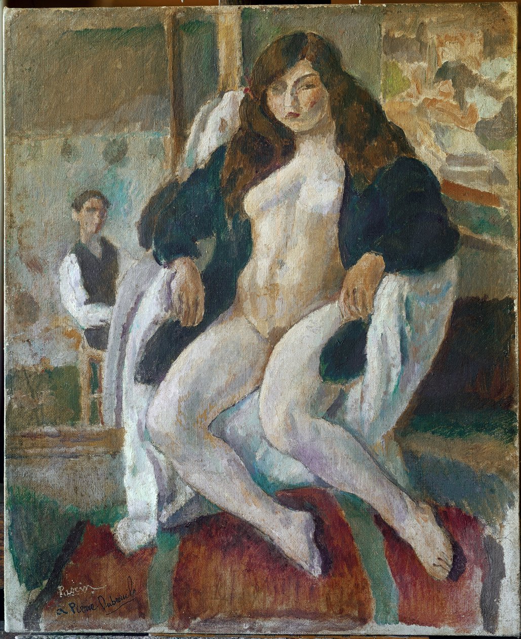 Portrait of the painter and his model (oil on canvas, 20th century) بواسطة جول باسين