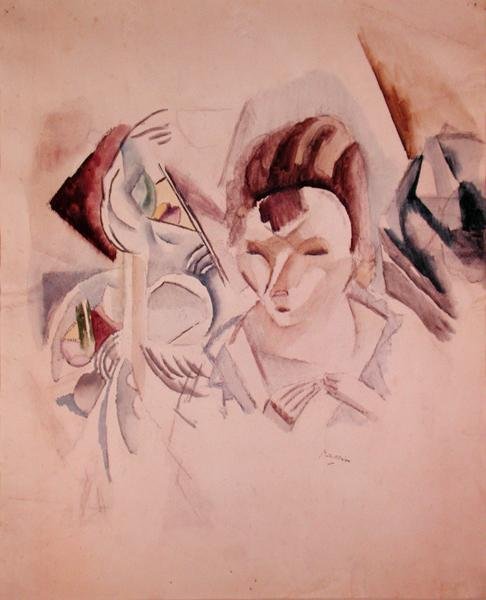 امرأة وحياة ساكنة ، حوالي عام 1917 (ألوان مائية وقلم رصاص على ورق) بواسطة جول باسين