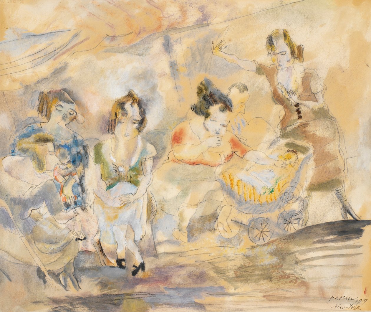 امرأة مع عربة أطفال ، نيويورك ، 1919 (مرحاض على ورق) بواسطة جول باسين