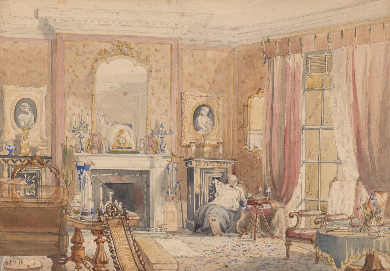 غرفة الرسم في برين جلاس ، مونماوثشاير ، 1871 (مرحاض على ورق) بواسطة جوليا ماكورث