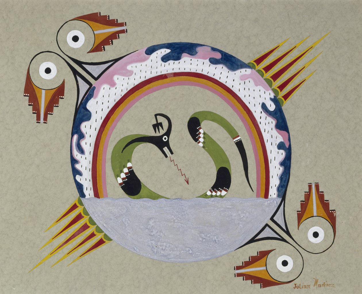 التصميم التقليدي للرموز (Sacred Avanyu) ، 1930-40 (درجة الحرارة على الورق) بواسطة جوليان مارتينيز