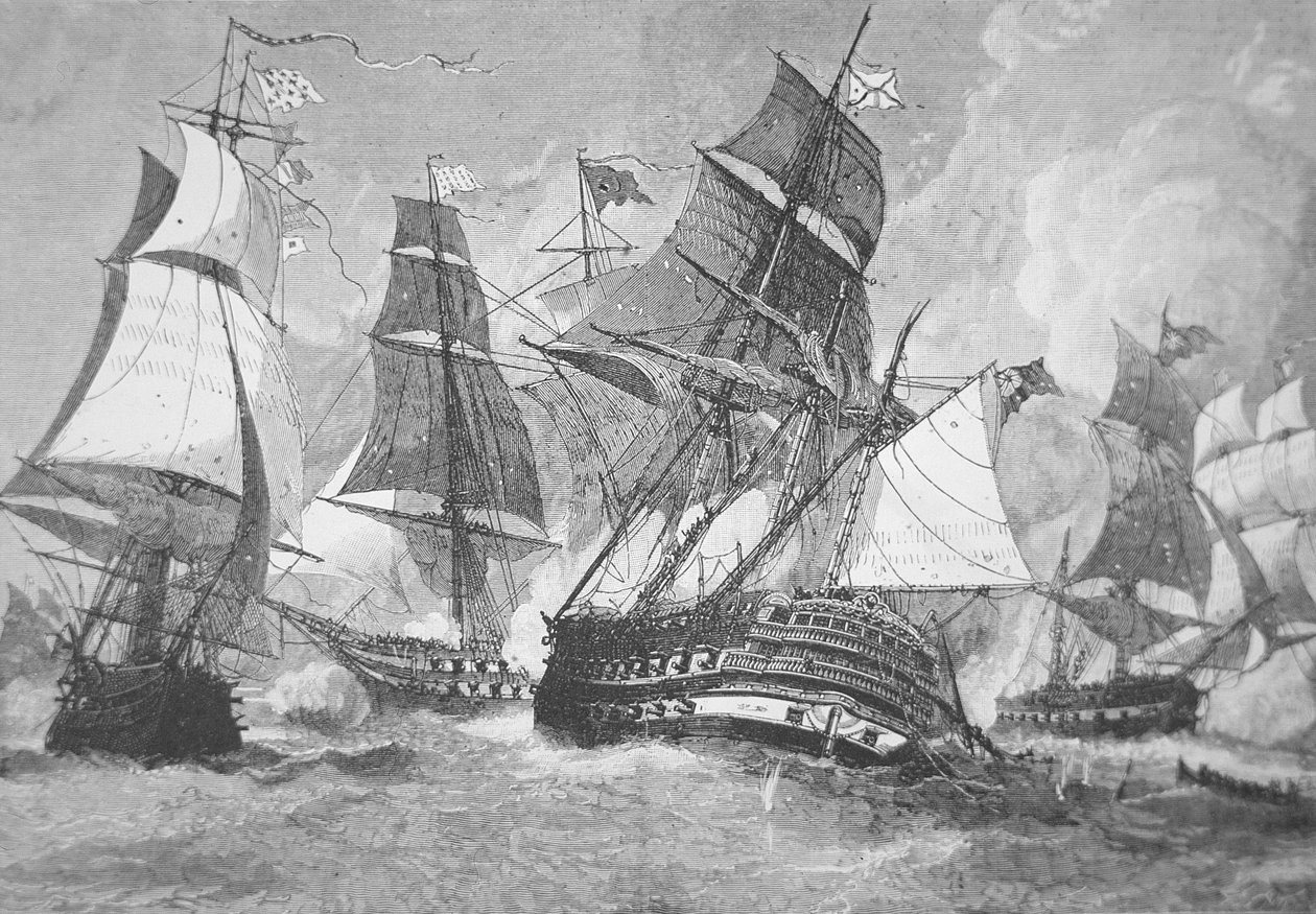 Battle of Chesapeake Bay (litho) بواسطة جوليان أوليفر (بعد) ديفيدسون