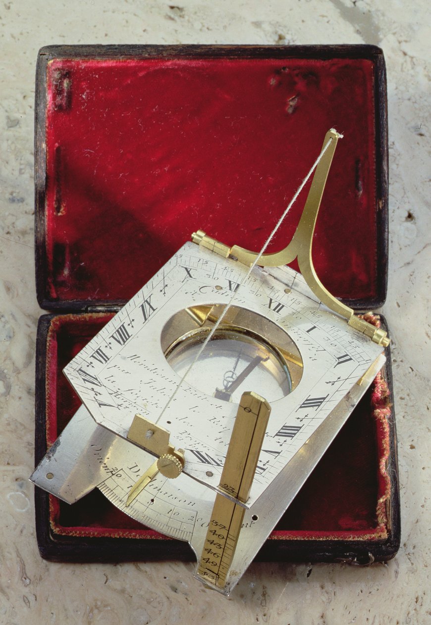 Universal Inclining Sundial ، من جمعية الفنون ، باريس ، c.1730 (الفضة النحاسية والمذهبة) بواسطة جوليان لو روي