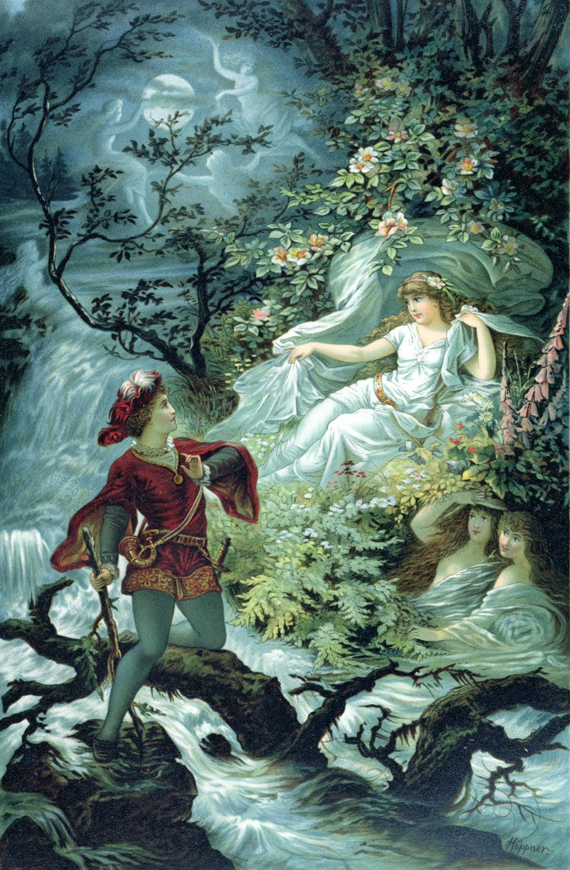 The Knight Hulbrand with Undine ، رسم توضيحي لحكاية `` Undine &39;&39; للبارون دي لا موت فوك ، 1909 بواسطة يوليوس هويبنر