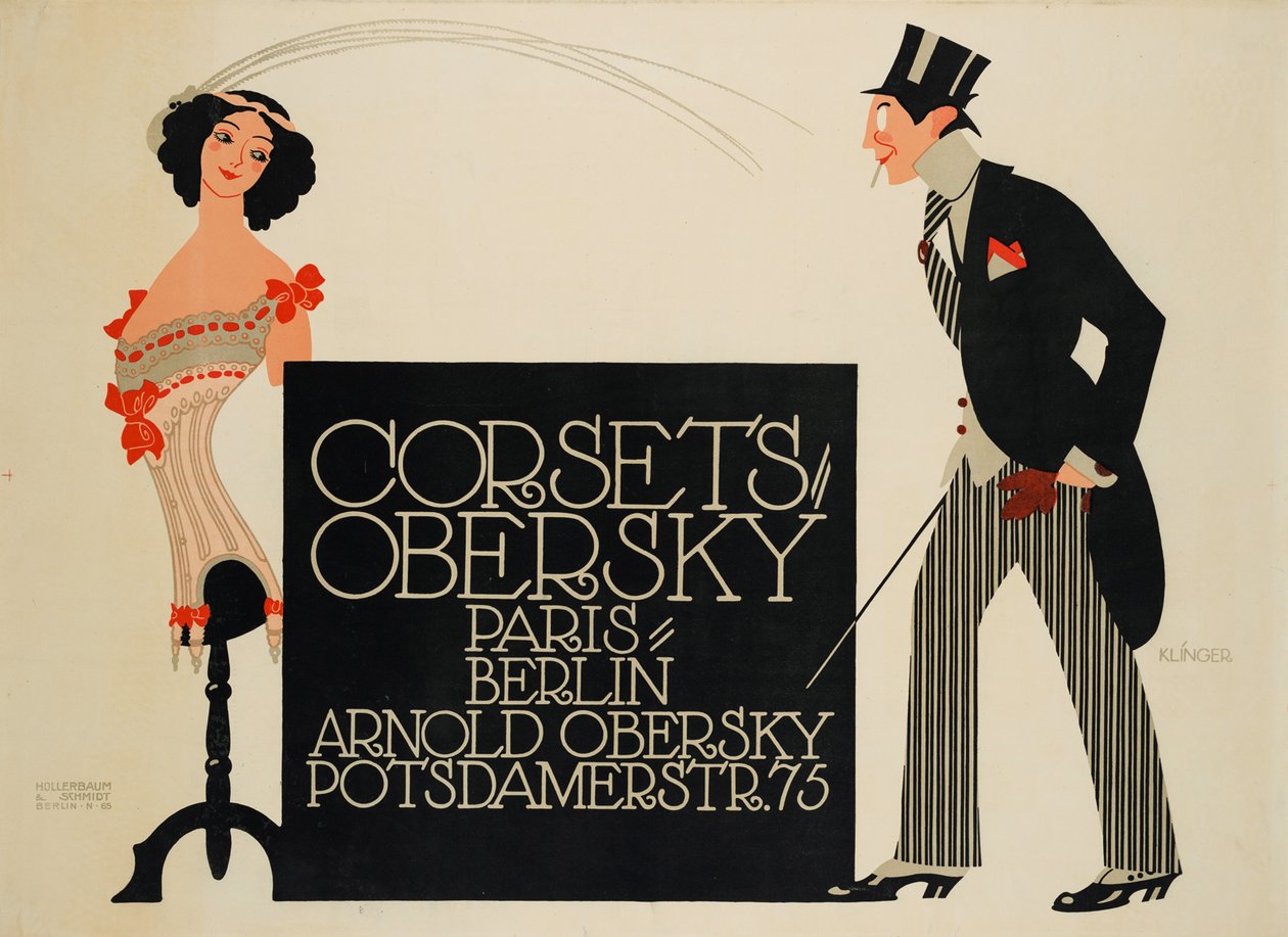 مشدات Obersky. باريس - برلين. أرنولد أوبيرسكي ، بوتسدامرستر. 75 ، 1912. بواسطة يوليوس كلينجر