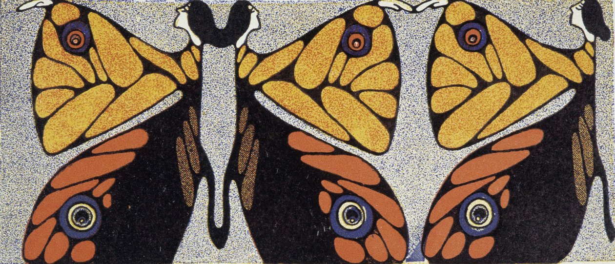 فراشة المرأة (الوهم البصري) - رسم منمق لكلينجر، في "المرأة في الديكور الحديث"، مجلد 1920 بواسطة يوليوس كلينجر
