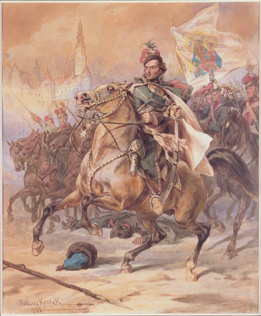 كازيميرز بولاوسكي (1747-79) في معركة شيستوشوا ، ديسمبر 1770 ، 1883 (مرحاض على ورق مقوى) بواسطة جوليوس فورتونات كوساك