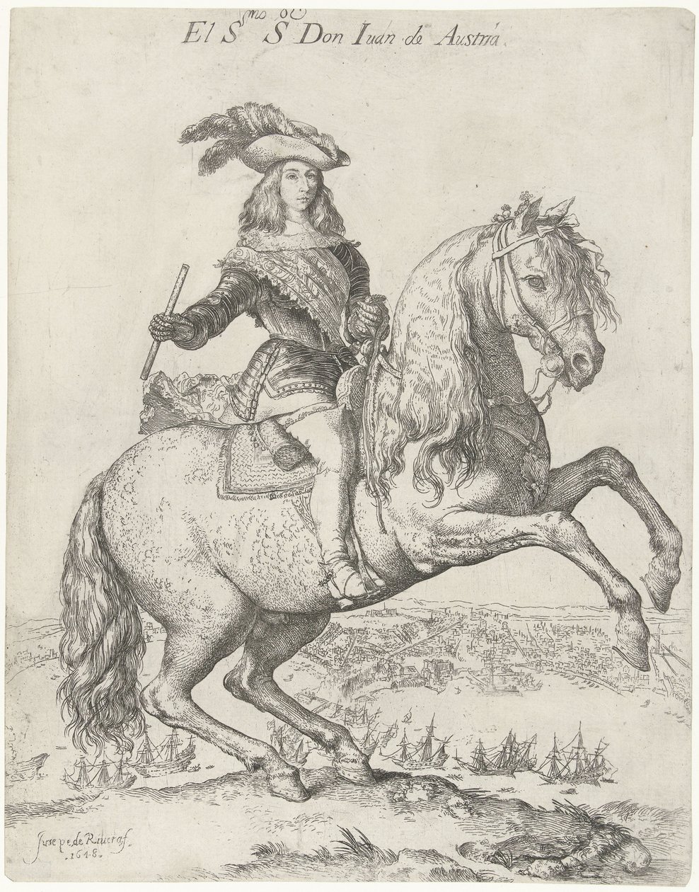 صورة الفروسية لدون خوان النمسا El S.mo S.or Don Juan de Austria (العنوان على الجسم) بواسطة جوسيبي دي ريبيرا