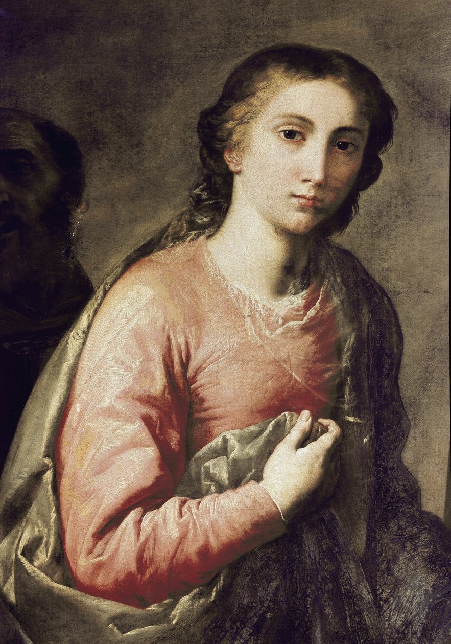 العذراء. تفاصيل العائلة المقدسة مع القديس برونو في كولونيا وقديسين آخرين. رسم خوسيه (جوسيبي) ريبيرا ، ديت لو سبانيوليتو (1591-1652) بواسطة جوسيبي دي ريبيرا
