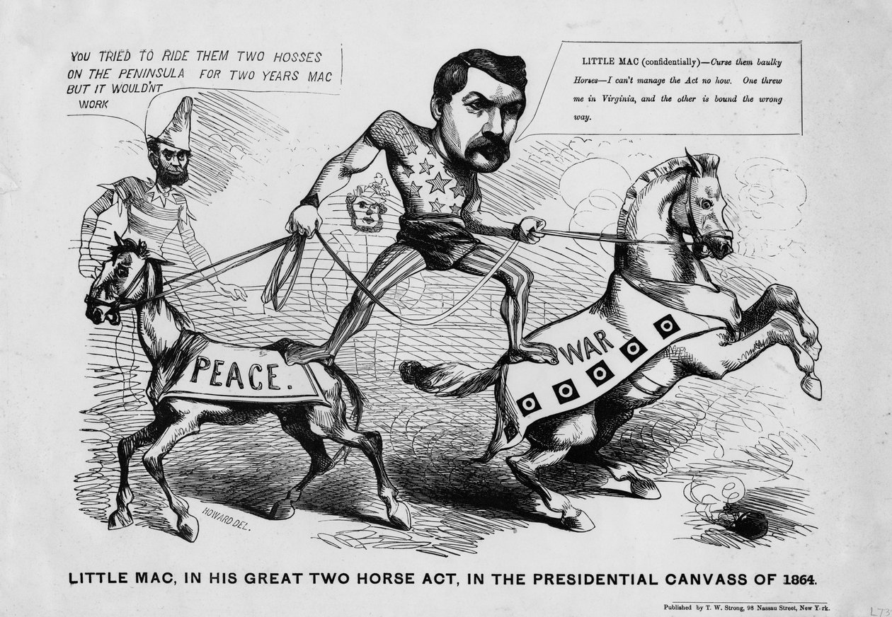 ليتل ماك ، في عمله العظيم على حصانين ، في جلسة رئاسية لعام 1864 ، نشرها TW Strong ، نيويورك ، c.1864 بواسطة جوستين هوارد