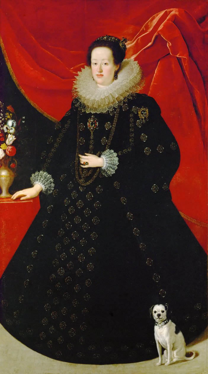 إليونور دي غونزاغو (ou de Mantoue) - صورة إليونورا غونزاغا (1598-1655) ، بالثوب الأسود ، رسمها سوسترمانز ، جوستوس (جوستو) (1597-1681). زيت على قماش ، حوالي ١٦٢٤. الأبعاد: ٢٠٧ × ١٠٨ سم. متحف تاريخ الفن ، فيين بواسطة جوستوس سوسترمانز