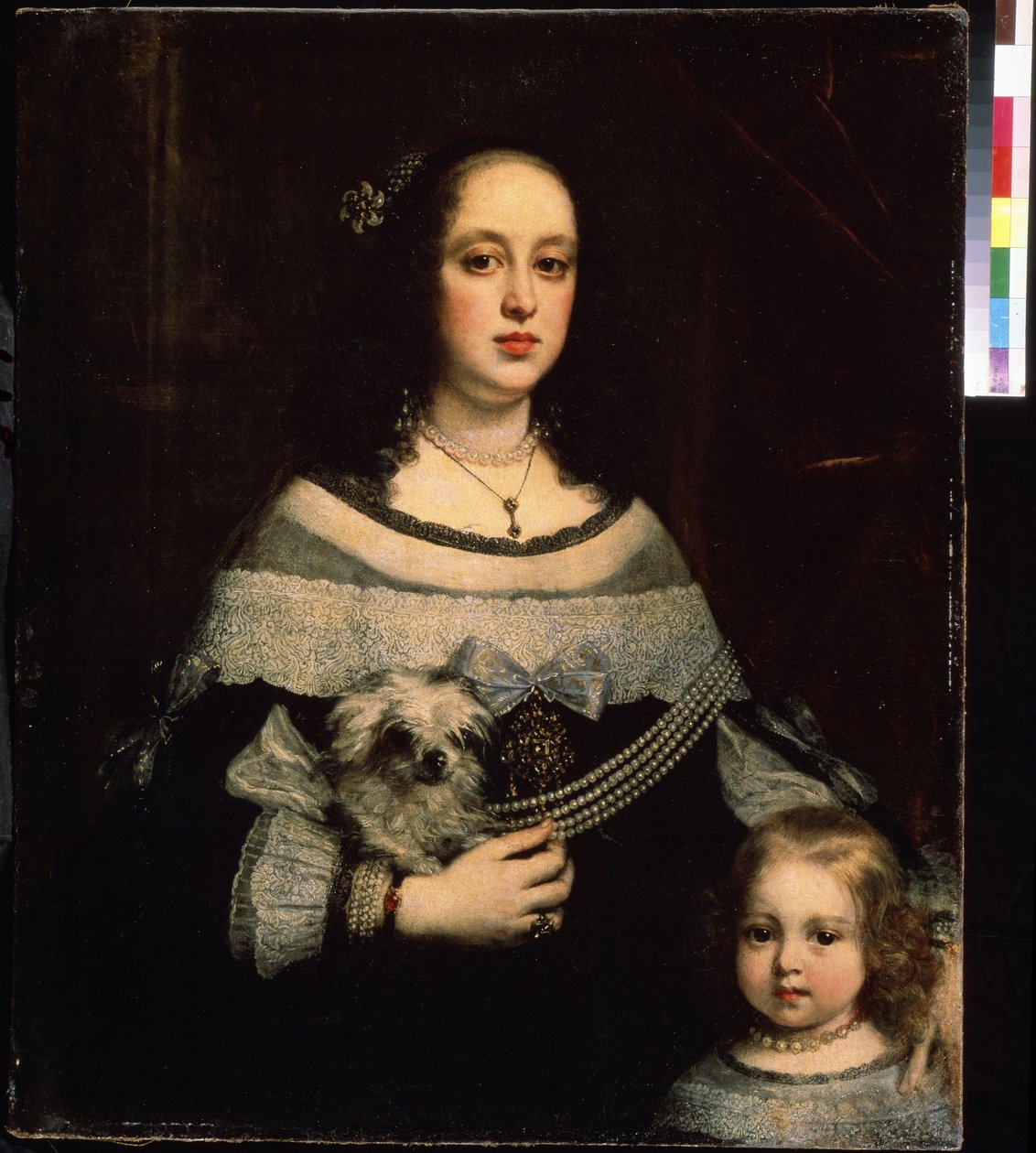صورة لامرأة وفتاة صغيرة (صورة لسيدة وفتاة صغيرة). لوحة لجوستوس سوترمانز (1597-1681). زيت على قماش ، 89 × 74 سم ، حوالي 1660. فن فلمنكي ، على الطراز الباروكي. متحف بوشكين للفنون الجميلة ، موسكو. بواسطة جوستوس سوترمانز