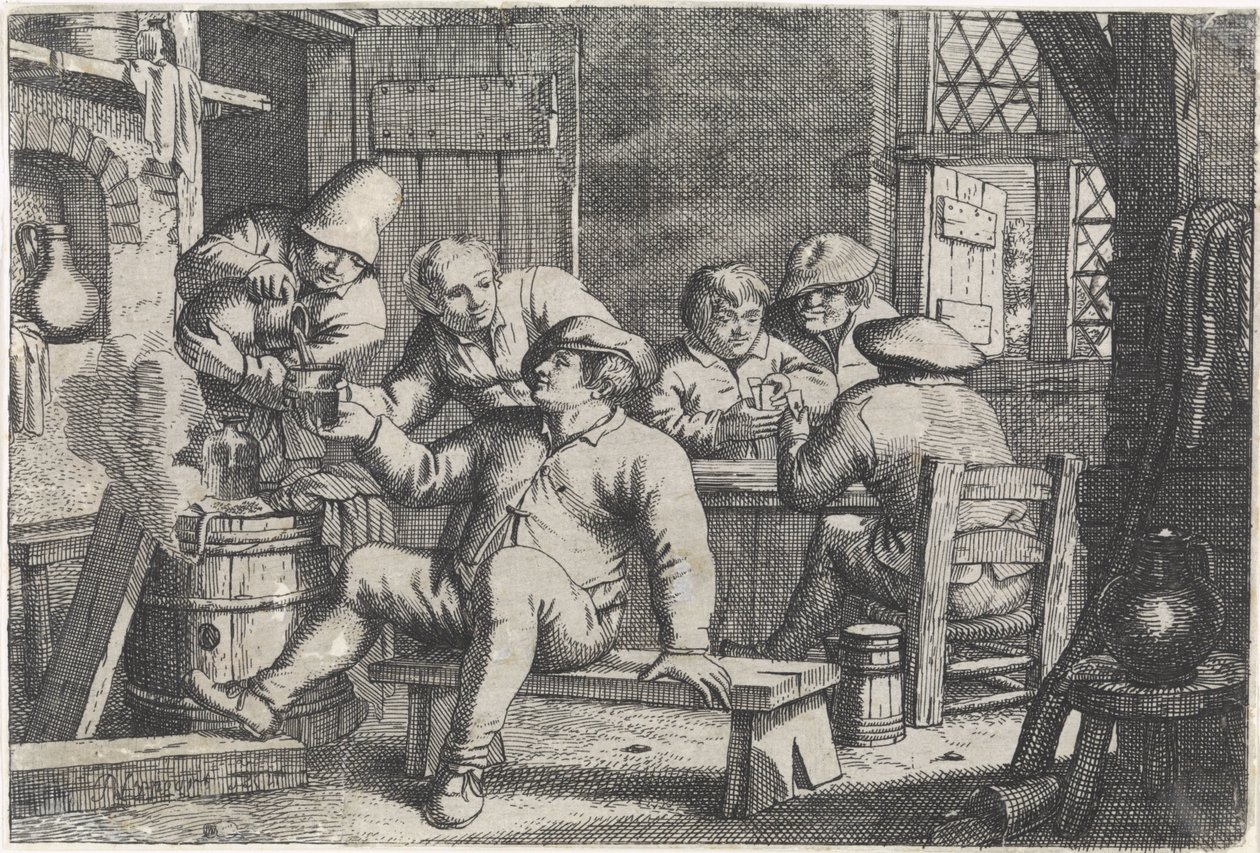 الداخلية مع المزارعين يلعبون الورق بواسطة Justus van den Nijpoort