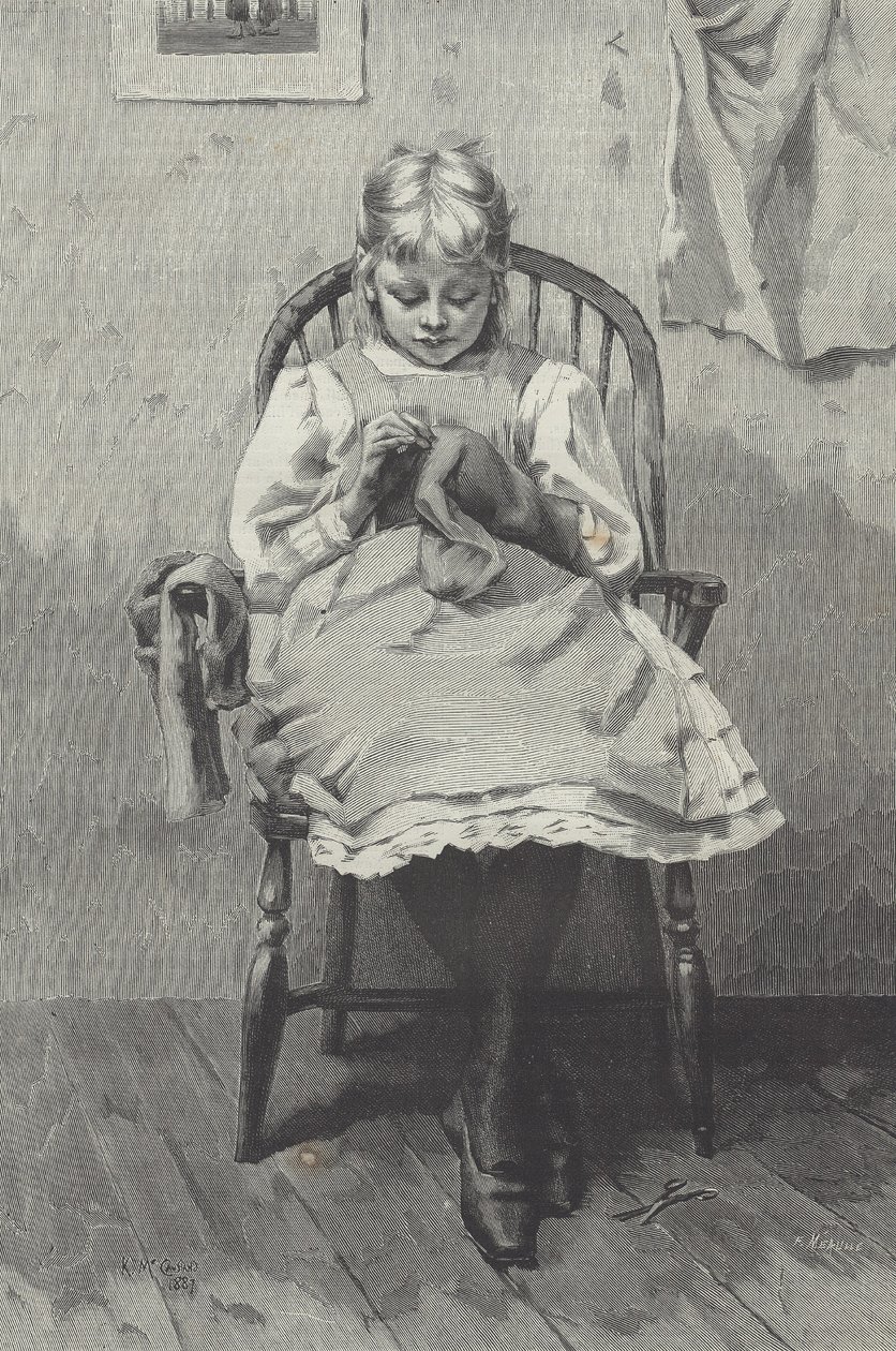 Teenage seamstress, engraving by Fortuné Méaulle (1844-1901) (engraving) بواسطة ك. مكوسلاند