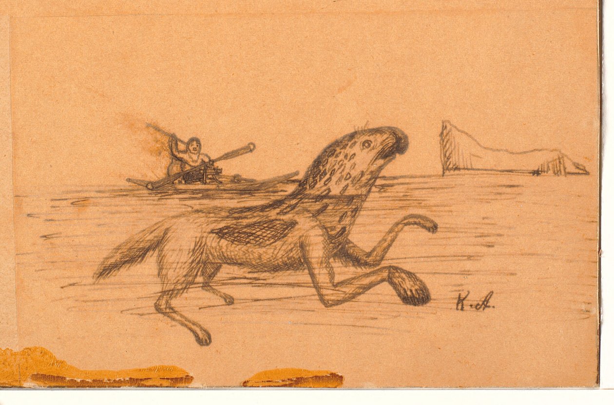 a tupilak يُرْصَعُ مِن قِبل a kayaker بواسطة كارال أندريسن