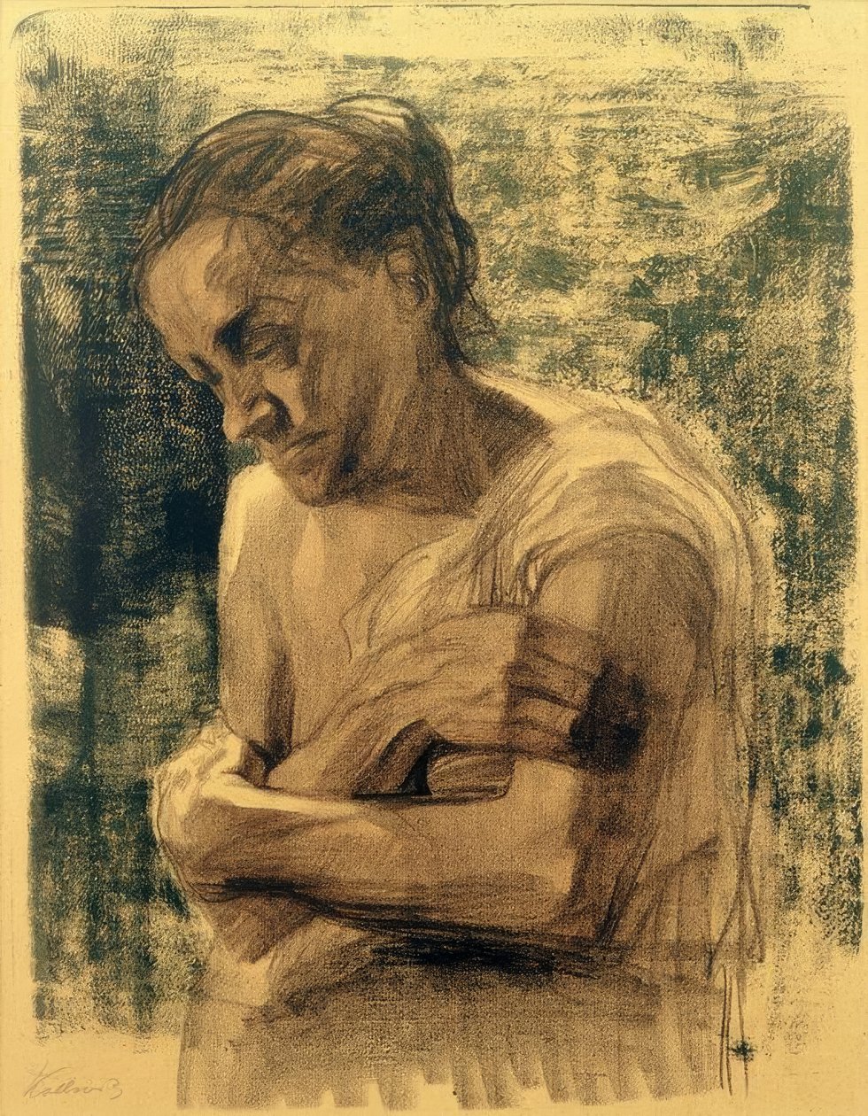 K.Kollwitz ، شخصية نصف طول امرأة مع ذراعيها عبرت بواسطة كاتي كولويتز