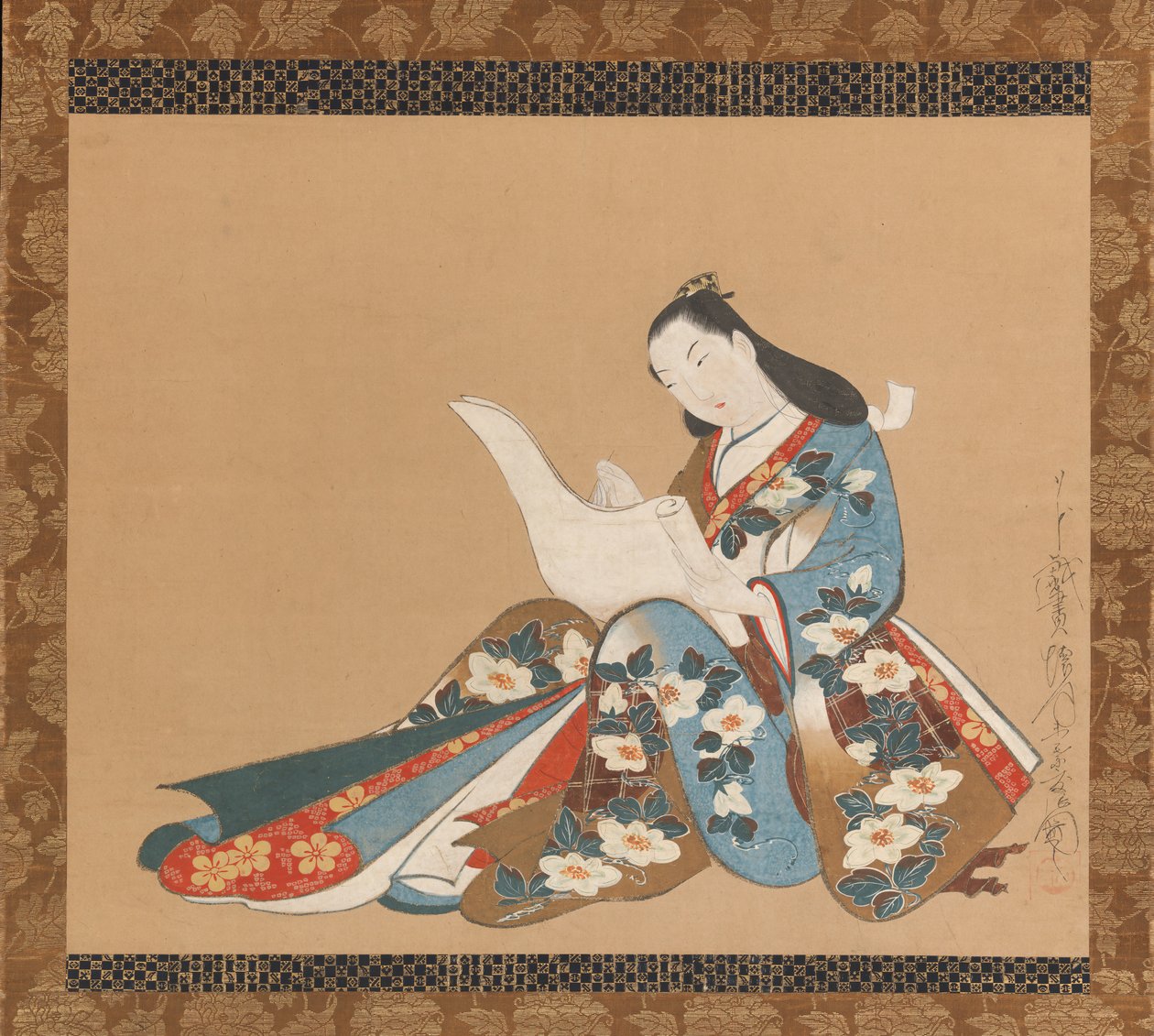 المحظية تكتب رسالة ، كاليفورنيا. 1715. بواسطة كايجيتسودو دوشين