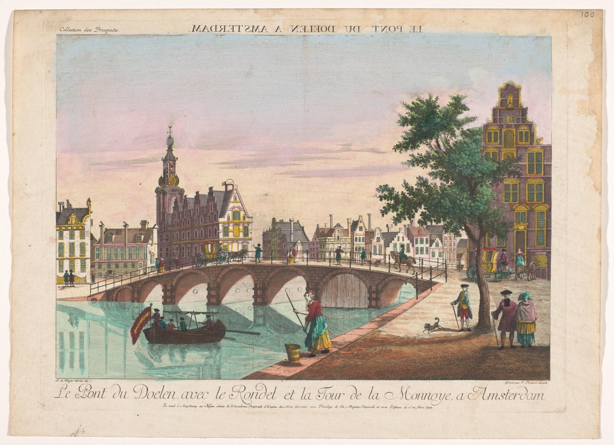 منظر Doelenbrug فوق نهر أمستل في أمستردام Le Pont du Doelen a Amsterdam (العنوان على الكائن) بواسطة الأكاديمية الإمبراطورية الفرنسيسكانية