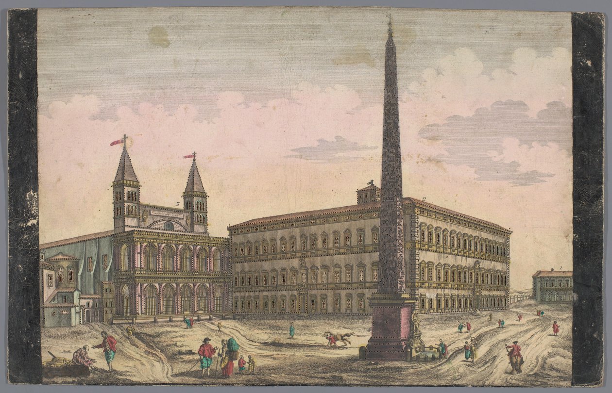 منظر لساحة سان جيوفاني في لاتيرانو في روما منظر لـ Place de St Lean de Lateran (العنوان على الكائن) بواسطة الأكاديمية الإمبراطورية الفرنسيسكانية
