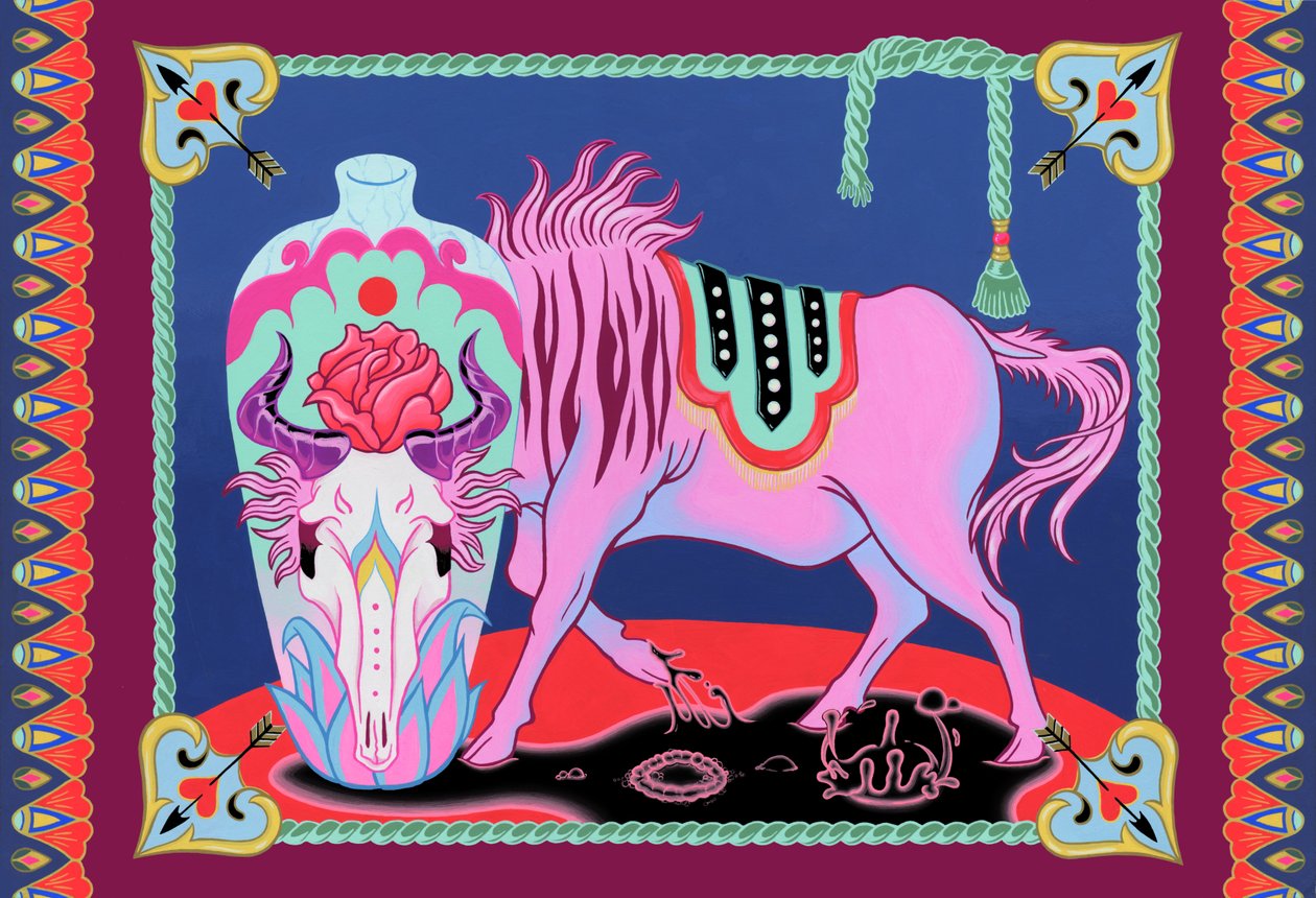 Wildebeest and Vase ، 2021 (أكريليك على لوح) بواسطة جاء tsz