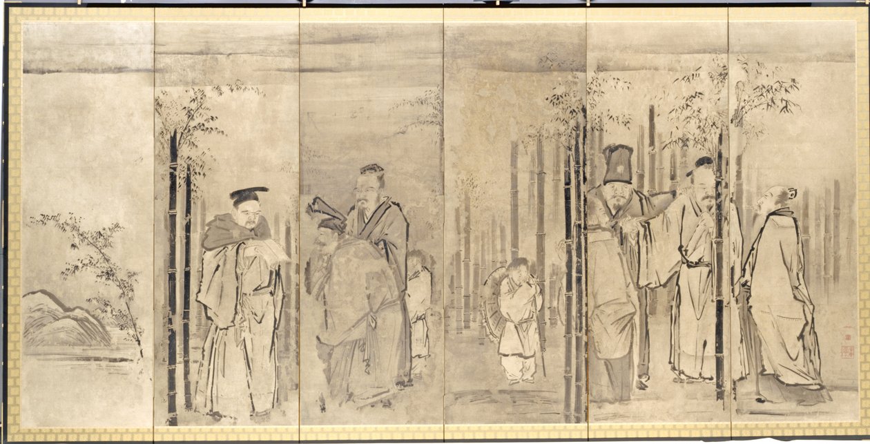 سبعة حكماء من الخيزران جروف ، 1600s. بواسطة كانو تانيو