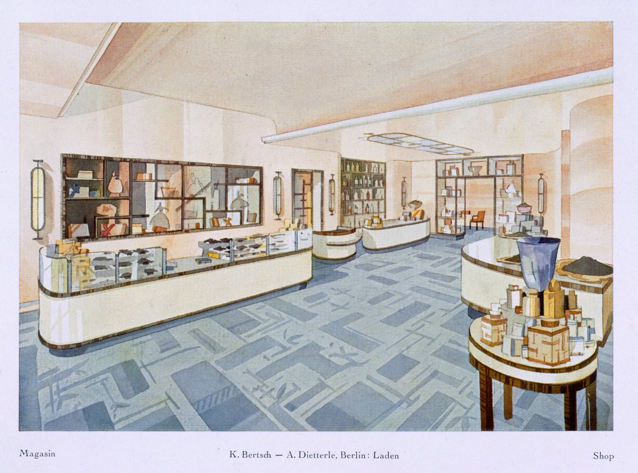 متجر للعطور ، رسم توضيحي من Modern Interiors in Colour ، 1929 بواسطة كارل برتش